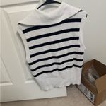 White and Navy Striped Sleeveless Sweater Size M Photo 3