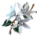 Vintage White Enamel Flower Bouquet Brooch Pin Gold Tone Cluster 3D Floral 3" Photo 0