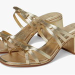 Kate Spade  Carolina Block Heel Sandal Metallic Nappa Pale Gold 6.5 Lightly Worn Photo 0