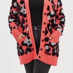 Torrid Leopard Print Animal Print Button Front Cardigan Sweater Pink Black 1X Photo 0