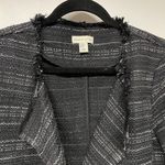 Adrienne Vittadini  Black Tweed Fringe Open Front Jacket Womens Size Medium Photo 3