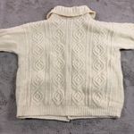 Hand Knit Wool Cable Knit Cardigan L Sweater Cleo Ireland Cream Fisherman Chunky Size L Photo 4