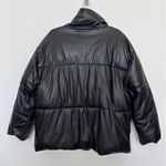 2010s NVLT Black Faux Leather Puffer Jacket Matte Finish Snap Closing Large Photo 3