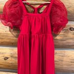 Entro Red Bubble Sleeve Dress Photo 5