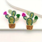 Colorful Rhinestones Design‎ Cactus Shaped Stud Earrings Alloy Gold Photo 1