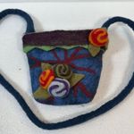 HandMade Wool Coin Purse Handbag Made in Nepal Small Zip Top Blue Purple Flower Photo 0