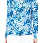 Gottex  Tops 1/4 Zip Longsleeve Floral Printed Blue High-Neck Golf Size L Photo 0