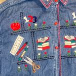 Vintage Back To School Embroidered Denim Shirt with Colorful Accents Blue Photo 1