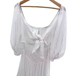 White Puff Sleeve Tie Back Ruffle Hem Mini Dress Medium Coastal Cowgirl Romantic Photo 5