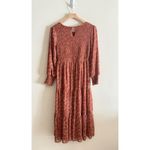 Bohme  Rust Smocked Midi Dress Floral Fall Tiered Size Small Boho Casual Photo 3