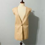 ZARA Bloggers Favorite Beige Bohemian Long Line 100% Linen V-Neck Vest Size L Photo 13