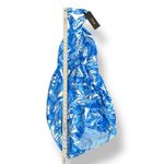 DO+BE NWT Tropical Halter Mini Dress Blue White Leaf Print Back Tie Medium Photo 3