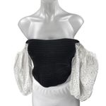ZARA  Black White Off the Shoulder Puff Sleeve Bandeau Tube Knit Crop Top Size S Photo 2