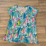 Lilly Pulitzer  small v neck tee pocket shirt sailboats neon print Photo 0