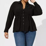 Torrid Black Peplum Crinkle Textured Button Front Long Sleeved Tunic Top Photo 0