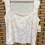 Free People Free Kisses White And Pink Bow Print Tank Top Size 1X Photo 0