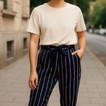 Like an angel Belted Tapered Palazzo Pant Striped Dark Midnight Combo L Photo 0