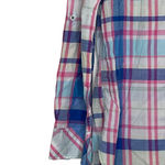 Talbots Womens Button Up Shirt Size Medium Pink White Plaid 100% Cotton LS Photo 2