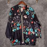 Johnny Was  Black Floral Blouse Tunic Silk Embroider Trim Vacation Resort Womens Photo 1