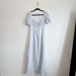 Reformation  | Cherise 100% Linen Floral Puff Sleeve Midi Dress in Cindy Blue Photo 5