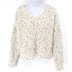 Anthropologie Rainbow Confetti Chenille Chunky V-Neck Sweater Knit Top Lace Up Back Large Photo 1