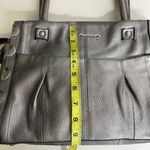 B. Makowsky Pewter Silver Metallic Leather Bag Purse Satchel Handles Photo 6