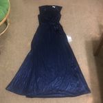 Dress the Population  Krista Plunging V-Neck Side‎ Slit Gown Dress Navy Blue M Photo 2