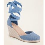 Old Navy Womens Sz 8 Blue Chambray Espadrille Wedge Heels Shoes Ribbon Ankle Tie Photo 0