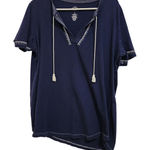 st. john's bay  Blue Short Sleeve Embroidered Boho Casual Tee Tassel T-Shirt XL Photo 0