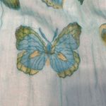 D&Y turquoise/green oblong fringed butterfly print scarf approx 23x72 EUC Photo 2