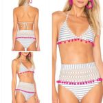 Tularosa  Nina White Striped Hot Pink Pom Pom Bikini Bottom Size Small Photo 2