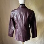 wilson's leather Vintage 90s Burgundy Leather Blazer Jacket Women's S/M Boxy Minimalist Style Photo 3