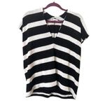 ZARA  Striped Knit V-Neck Relaxed Sweater Black/White‎ Small Photo 1