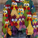 Lune Colorful Chicken Pullover Crew Neck Sweatshirt Women’s 8/10 New Gray Photo 0