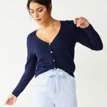 Draper James RSVP Navy Textured Cardigan Mother of Pearl Buttons Women's Size L Photo 0