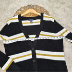Forever 21 Black & Off-White Yellow Striped Open Front Button Cardigan Sweater Photo 12