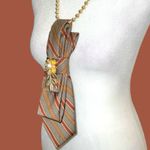 “Dainty Dapper”Striped Brown and maroon Necktie necklace with Gold Brooch Photo 3