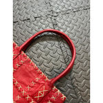BERGE ITALY GENUINE LEATHER TOTE BAG RED w/ TAUPE STITCHING BOHO‎ WOMENS PURSE Photo 3