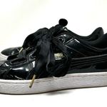 Puma Basket black leather tennis shoes with black satin laces, size 9.5 Photo 3