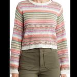 Lush Clothing NWT Lush Stripe Pointelle Crop Sweater in Ivory Multi Photo 0