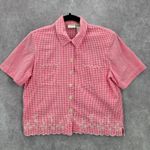 Koret Pink Plaid Short Button VTG Y2K Scallop Embroidered Floral Top Shirt Photo 0