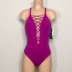 La Blanca Magenta lace up high neck. 6DD/ top. NWT Photo 4