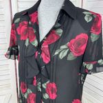 Studio I  Sheer Ruffle‎ Trim Roses Floral Crop Y2K Blouse Black Red 8 Gothic Top Photo 4