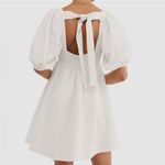Free People Violet Mini Dress Size M Puff Sleeve Babydoll Tie Back Ivory/White Photo 1