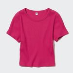 Uniqlo Ribbed Crew Neck Short Sleeve Cropped T-shirt in Pink Photo 0