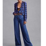 Anthropologie PILCRO Embroidered Plaid Button Up Long Sleeve Blouse Blue Sz S Photo 2