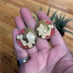 Geometric Enamel Lapel Vintage 80s Retro Pinup Rockabilly Domed post Earrings Retro Statement Jewelry asymmetrical Gold Photo 0