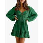 Annabree’s Long Sleeve Tie Front Sweetheart Mini Dress Green Size M Photo 1
