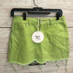 Princess Polly  Green Denim Mini Skirt US 8 AU 12 Frayed Hem High Rise NWT Photo 0