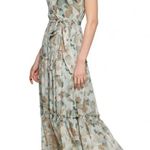 Calvin Klein  Tiered Maxi Dress Floral Eucalyptus Green Tan Size 8 NEW with Tag Photo 1